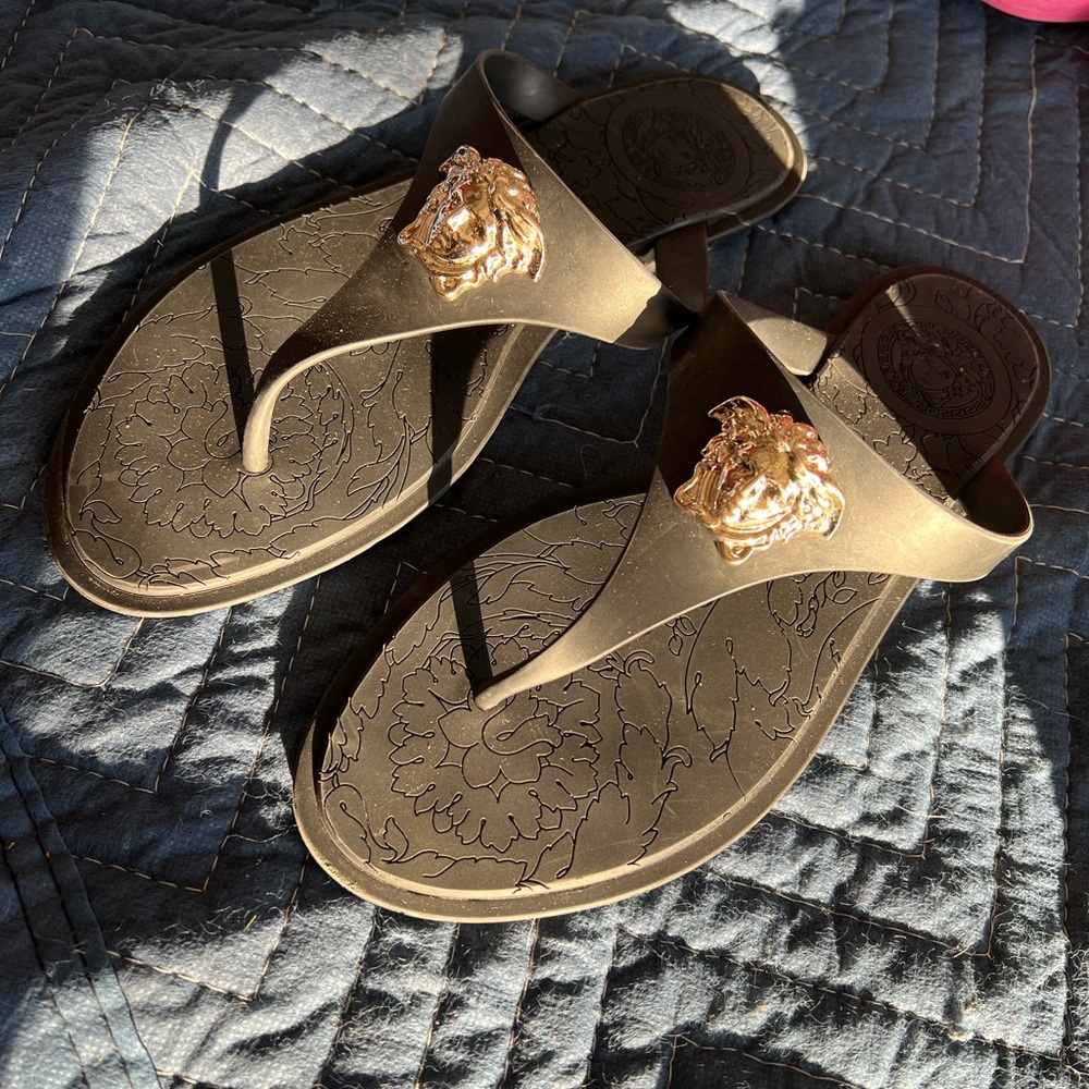 Women's Black Sandals with Gold Accent